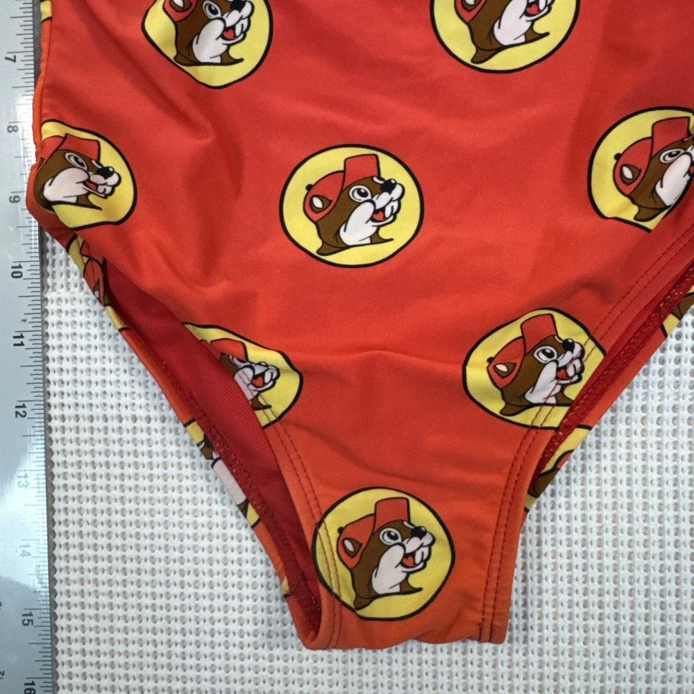 Buc-ee's Baby Swimsuit 12-18M One Piece Red Beaver Print Girls Ruffle Cute